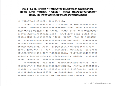迪爾集團(tuán)獲評2022年度全省住房城鄉(xiāng)建設(shè)系統(tǒng)重點(diǎn)工程“聚焦‘雙碳’目標(biāo) 聚力新型建造”創(chuàng)新創(chuàng)優(yōu)勞動競賽“先進(jìn)集體”榮譽(yù)稱號